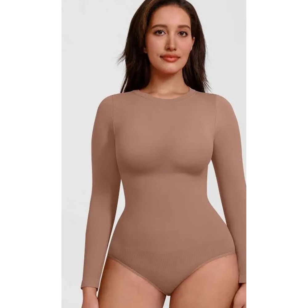 FeelinGirl Long Sleeve Seamless Bodysuit 3XL/4XL Mocha Nude Stretch‎ Shapewear